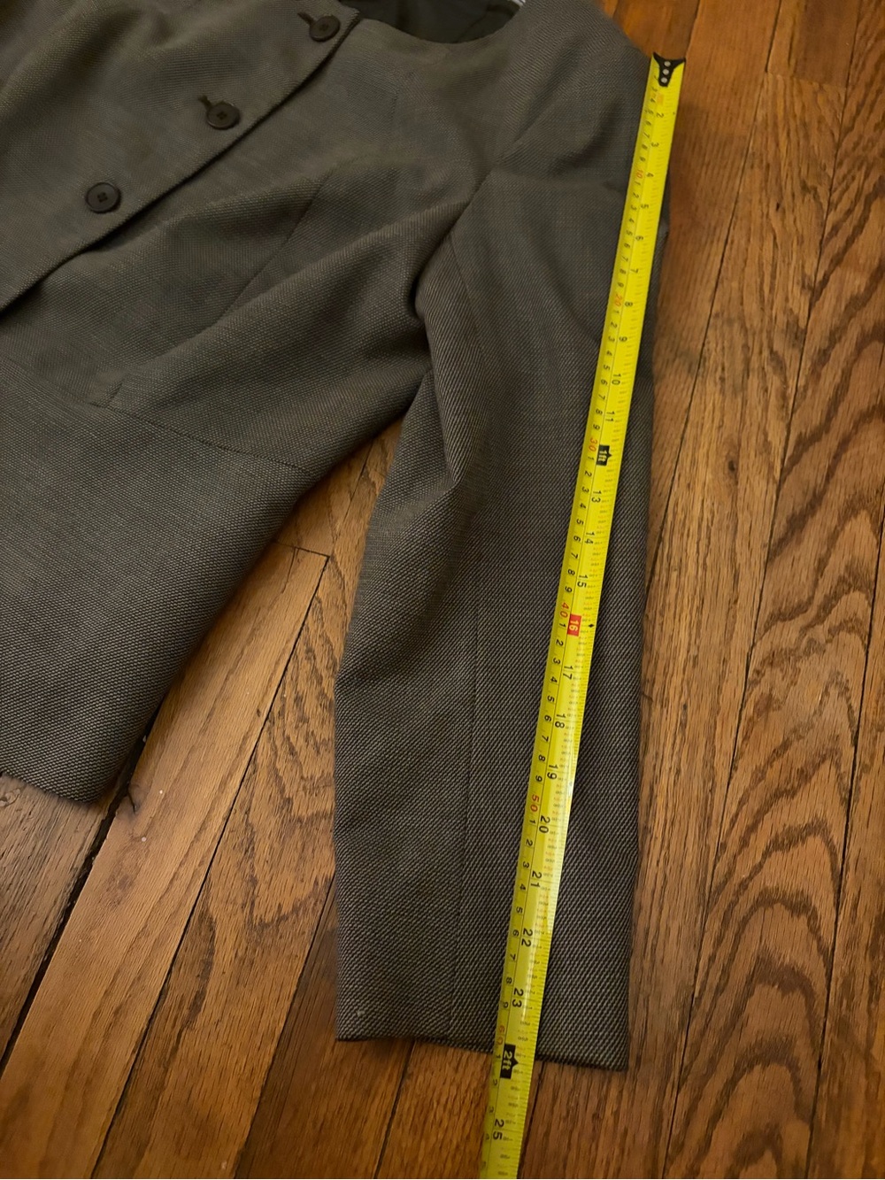 Talbots women 14w Olive Gray Round-Neck Buttoned Blazer peplum style waistline - Picture 9 of 9